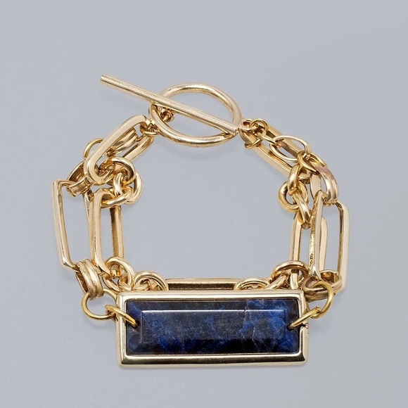 WHBM DOUBLE ROW BLUE SODALITE TOGGLE BRACELET - Picture 1 of 2